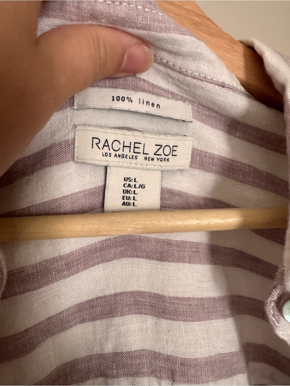 Rachel Zoe Cropped Striped Linen button down size L mauve - Picture 3 of 5